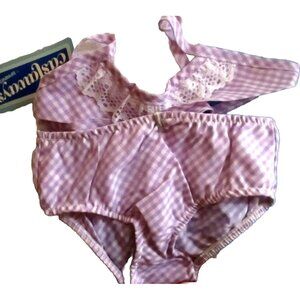 Vintage 1980's GIRLS 2 Swimsuit Bikini 2-Piece swim suit LILAC CHECKER CASTAWAYS